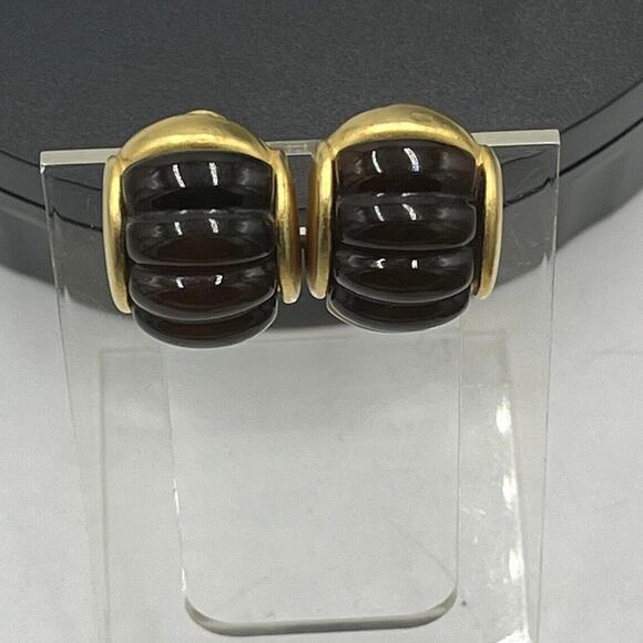 Givenchy Vintage Gold Tone Non Pierced Brown Lucite Glowing Clip On Earrings - Picture 1 of 10